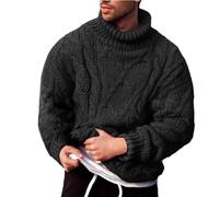 Rrongwn Sweater Men's Jacquard Knitted Jumper Long Sleeve Elastic Turtleneck Shirt Basic Knitted Jumper Loose Sweatshirts Turtleneck Long Sleeve Shirts Warm Fine Knit Pullover Warm Tops, black, S