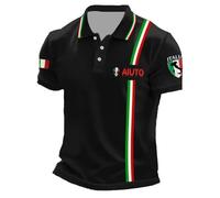 Rrongwn T-Shirt Men's Business Gold Polo Shirt Italian Flag Print T-Shirt Halloween Costume Breathable Short Sleeve Shirt Outdoor Sports Shirts Fit Sports Shirt, Black (black 2), 3XL