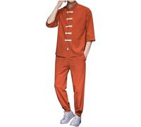 Rrongwn Traditional Chinese Suit Men's Kung Fu Suit Sets Linen Shirt and Trousers Set Traditional Martial Arts Kung Fu Tai Chi Wushu Classic Tangzhuang Training Uniform, RD2, M