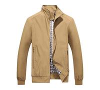 Rrongwn Transition Jacket Men's Autumn Unisex Bomber Jacket Cotton Slim Fit Aviator Jacket Lightweight Leisure Jacket Simple Windbreaker Thin Wind Jacket Pilot Jacket Slim Fit Autumn Jacket, khaki,