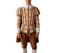 Rrongwn Victorian Rococo Costume, Elizabethan Tudor Suit, Men's Medieval Nobleman Outfit, Coat, Cape, 2 Pieces, King Cosplay, Halloween, yellow, XXL