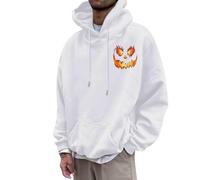 Rrongwn Vintage Hoodie Men's Pumpkin Head Print Hoodie Leisure Hoodie Sporty Sweatshirt Warm Hoodie with Pockets Outdoor Street Pullover Oversize Streetwear, White, M