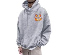 Rrongwn Vintage Hoodie Men's Pumpkin Head Print Hoodie Leisure Hoodie Sporty Sweatshirt Warm Hoodie with Pockets Outdoor Street Pullover Oversize Streetwear, lightgrey, 3XL