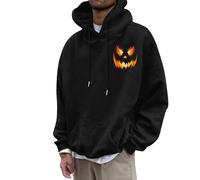 Rrongwn Vintage Hoodie Men's Pumpkin Head Print Hoodie Leisure Hoodie Sporty Sweatshirt Warm Hoodie with Pockets Outdoor Street Pullover Oversize Streetwear, black, S