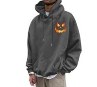 Rrongwn Vintage Hoodie Men's Pumpkin Head Print Hoodie Leisure Hoodie Sporty Sweatshirt Warm Hoodie with Pockets Outdoor Street Pullover Oversize Streetwear, darkgray, XL