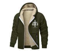 Rrongwn Winter Jacket Men's Jesus Fashion Transition Jacket Warm Lined Winter Jacket with Hood Casual Hooded Jacket Plain Leisure Jacket Autumn Winter Outdoor Jacket Functional Jacket, Green, S