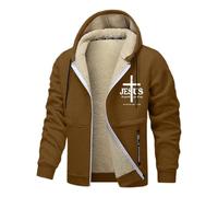 Rrongwn Winter Jacket Men's Jesus Fashion Transition Jacket Warm Lined Winter Jacket with Hood Casual Hooded Jacket Plain Leisure Jacket Autumn Winter Outdoor Jacket Functional Jacket, khaki, S