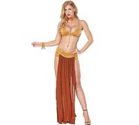 Rrongwn Women's Halloween Cosplay Outfits Sexy Costume Princess Slave Miss Manners Uniform Princess Leia Prisoner Adult Costume Sexy Evening Dresses Retro Gothic Cocktail Dress, coffee, M