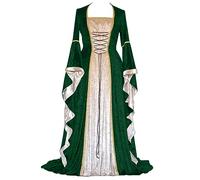Rrongwn Women's Medieval Corsage Dress Renaissance Long Sleeve Rockabilly Dress Medieval Evening Dress Renaissance Medieval Clothing Large Medieval Dress Halloween Costume, Green, 5XL