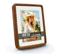 RRQKMBO 8x10 Natural Dark Walnut Solid Wood Picture Frames, Hand Make Crafted Original Wood Frame with Mat to 5x7/6x8,Rounded Edge Wooden Photo Frame, For TableTop and Wall Decoration