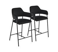 RRrawgff Bar Stools Set of 2, Black Velvet Padded Breakfast Bar Chairs with Armrest and Black Matt Metal Legs, High Back Dining Stools for Kitchen Counter Island Pub