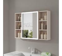 RRrawgff Bathroom Medicine Cabinet With Light,Bathroom Mirror Cabinet With Anti-Fog Defog, With Open Storage Shelves, Makeup Storage On The Back Of The Mirror For Bathroom(Khaki,100cm/40in)