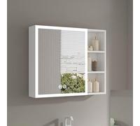 RRrawgff Bathroom Medicine Cabinet With Light,Bathroom Mirror Cabinet With Anti-Fog Defog, With Open Storage Shelves, Makeup Storage On The Back Of The Mirror For Bathroom(White,60cm/23in)