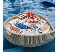 RRrawgff Floating Pool Tray For Food And Drinks,Floating Tray For Pool,Floating Serving Tray,Environmentally Friendly Pe Teng,Load Bearing 5-7kg,For Spas Parties Weddings,black-80round