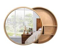 RRrawgff Medicine Cabinet with Mirror, Round Storage Cabinets for Bathroom | Wooden Bathroom Cabinet Wall Mount with 3 Tier Shelf, 2 in 1 Unique Style Cosmetic Mirror Cabinet