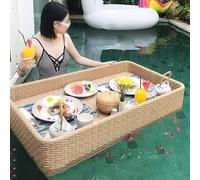 RRrawgff Pool Floating Tray,Floating Food Tray For Pool,Load Bearing 5-7kg Environmentally Friendly Pe Teng,Hand-Woven,Suitable For Outdoor Swimming Pools In B&Bs And Hotels,Apricot-leaf
