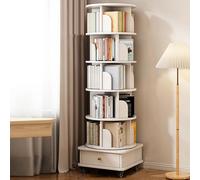 RRrawgff Rotating Bookshelf with Storage Drawer | 360 Display 6 Tier Revolving Bookcase with Brake Wheels for Bedroom Living Room - Brown Color