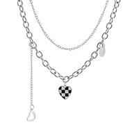 RRRIOT Necklaces For Women Harajuku Fashion Women Pendant Necklaces Double Link Chain Metal Black Heart Necklace Party Grunge Jewelry Gift-8,A