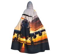 RRSZCC Aircraft Plane At Sunset Witch Cloak Halloween Hooded Cape Queen King Robe Outfit Renaissance Medieval Costume Cape Cosplay Costume
