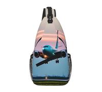 RRSZCC Airplane In The Evening Lights Sling Chest Bag For Men And Women Small Shoulder Bag Waterproof Mini Crossbody Daypack For Hiking