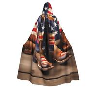 RRSZCC American Flag With Cowboy Boots Witch Cloak Halloween Hooded Cape Queen King Robe Outfit Renaissance Medieval Costume Cape Cosplay Costume