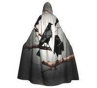 RRSZCC Black Crow Birds On A Branch Witch Cloak Halloween Hooded Cape Queen King Robe Outfit Renaissance Medieval Costume Cape Cosplay Costume