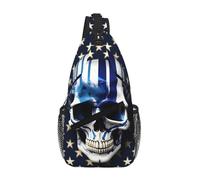 RRSZCC Blue Stripe Stars Skull Sling Chest Bag For Men And Women Small Shoulder Bag Waterproof Mini Crossbody Daypack For Hiking