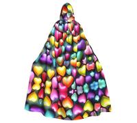 RRSZCC Colorful Rainbow Hearts Witch Cloak Halloween Hooded Cape Queen King Robe Outfit Renaissance Medieval Costume Cape Cosplay Costume