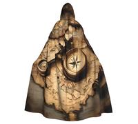 RRSZCC Compass And Old World Map Witch Cloak Halloween Hooded Cape Queen King Robe Outfit Renaissance Medieval Costume Cape Cosplay Costume