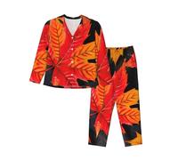 RRSZCC Fall Red Leaves Womens Pajamas Set 2 Piece Long Sleeve Sleepwear Button Down Pjs Lounge Set Nightwear