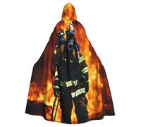 RRSZCC Firefighter Fireman Flame Witch Cloak Halloween Hooded Cape Queen King Robe Outfit Renaissance Medieval Costume Cape Cosplay Costume