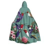 RRSZCC Flower Hummingbirds Embroiderys Witch Cloak Halloween Hooded Cape Queen King Robe Outfit Renaissance Medieval Costume Cape Cosplay Costume