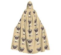 RRSZCC Funny Cartoon Pug Puppy Dogs Witch Cloak Halloween Hooded Cape Queen King Robe Outfit Renaissance Medieval Costume Cape Cosplay Costume