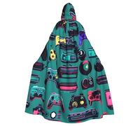 RRSZCC Gaming Controller Patterns Witch Cloak Halloween Hooded Cape Queen King Robe Outfit Renaissance Medieval Costume Cape Cosplay Costume