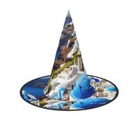 RRSZCC Greek Island Sea View Print Halloween Witch Hat, Witch Costume Accessory For Halloween Cosplay Party Holiday Decoration
