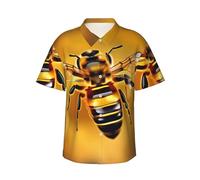RRSZCC Honey-Bee Print Men Lightweight Hawaiian Shirt Casual Short Sleeve For Summer Beach Vacation Black