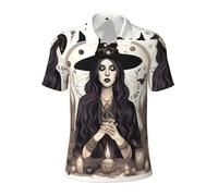 RRSZCC Magic Witch Witchcraft Bohemian Drawing Mens Polo Shirt Short Sleeve Sports Tactical T-Shirt Athletic Golf Polos Daily Casual Stylish Black