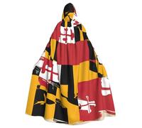 RRSZCC Maryland Flag Witch Cloak Halloween Hooded Cape Queen King Robe Outfit Renaissance Medieval Costume Cape Cosplay Costume
