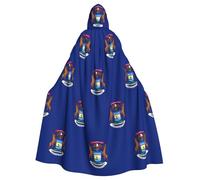 RRSZCC Michigan State Flag Witch Cloak Halloween Hooded Cape Queen King Robe Outfit Renaissance Medieval Costume Cape Cosplay Costume