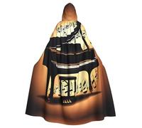 RRSZCC Piano Violin And Music Notes Witch Cloak Halloween Hooded Cape Queen King Robe Outfit Renaissance Medieval Costume Cape Cosplay Costume