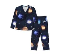 RRSZCC Planets Stars and galactic system Womens Pajamas Set 2 Piece Long Sleeve Sleepwear Button Down Pjs Lounge Set Nightwear Black