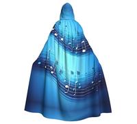 RRSZCC Sky Blue Musical Notes Witch Cloak Halloween Hooded Cape Queen King Robe Outfit Renaissance Medieval Costume Cape Cosplay Costume