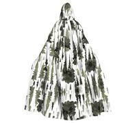 RRSZCC White Trees Camo Pattern Witch Cloak Halloween Hooded Cape Queen King Robe Outfit Renaissance Medieval Costume Cape Cosplay Costume
