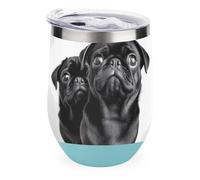 Rrtsmsgh 12oz Stainless Steel Insulated Coffee Mug with Lid - Cute Black Pug Dog Tumbler Double Wall Vacuum Travel Mug for Hot & Cold Drinks, Leak Proof Coffee Cup for Office, Home, Gift
