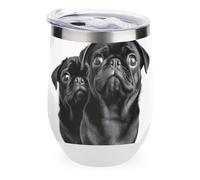 Rrtsmsgh 12oz Stainless Steel Insulated Coffee Mug with Lid - Cute Black Pug Dog Tumbler Double Wall Vacuum Travel Mug for Hot & Cold Drinks, Leak Proof Coffee Cup for Office, Home, Gift