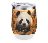 Rrtsmsgh 12oz Stainless Steel Insulated Coffee Mug with Lid - Panda And Sunflower Tumbler Double Wall Vacuum Travel Mug for Hot & Cold Drinks, Leak Proof Coffee Cup for Office, Home, Gift