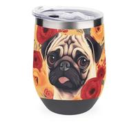 Rrtsmsgh 12oz Stainless Steel Insulated Coffee Mug with Lid - Pug Flower Tumbler Double Wall Vacuum Travel Mug for Hot & Cold Drinks, Leak Proof Coffee Cup for Office, Home, Gift