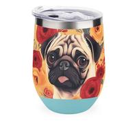 Rrtsmsgh 12oz Stainless Steel Insulated Coffee Mug with Lid - Pug Flower Tumbler Double Wall Vacuum Travel Mug for Hot & Cold Drinks, Leak Proof Coffee Cup for Office, Home, Gift