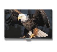 Rrtsmsgh 3D Bald Eagle Business Card Holder, Ultra Slim Aluminum Business Card Case, Portable Sleek Metal Wallet for Men & Women