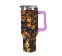 Rrtsmsgh 40oz 304 Stainless Steel Car Cup, Heaps of Orange Monarch Butterflies Tumbler with Straw & Leakproof Lid - Large Capacity, Vacuum Insulated Travel Tumbler for Car Cup Holders